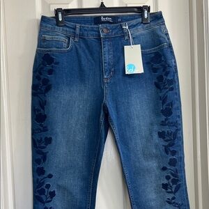 Boden Women's Denim Jeans with Navy Floral Detail